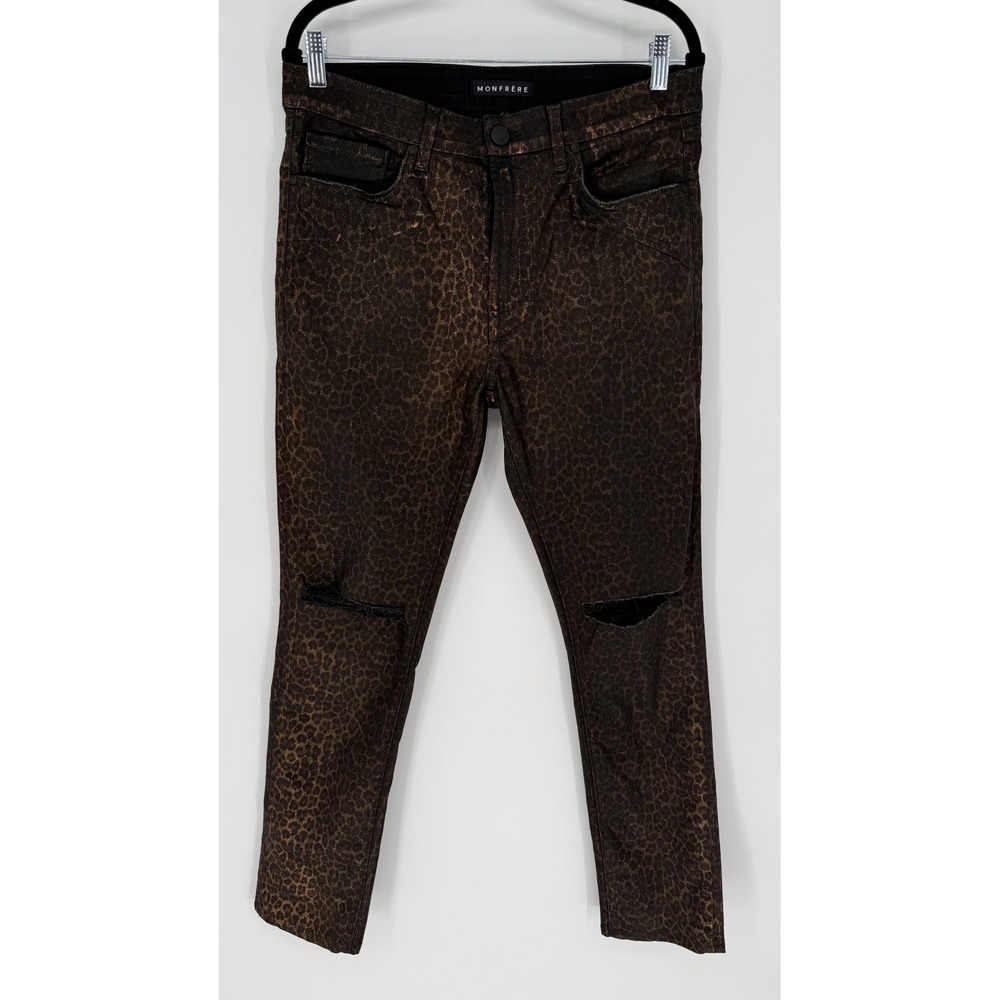 MONFRERE GREYSON ANIMAL PRINT SKINNY FIT JEANS METALLIC COATED NOIR 33X30‎
